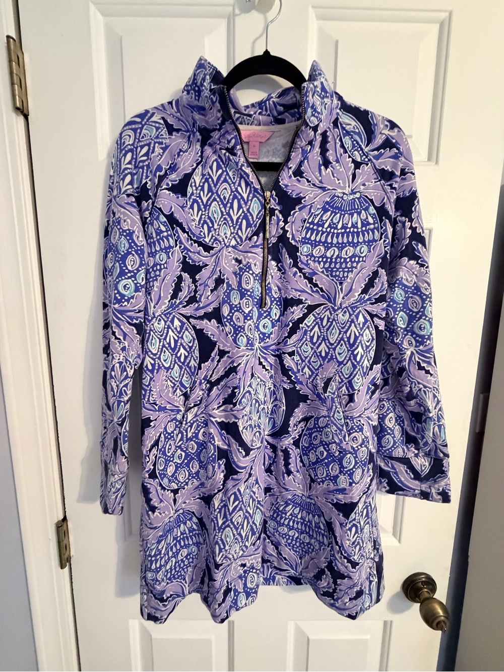 Lilly Pulitzer Lavender & Navy Printed Quarter-Zip Pullover